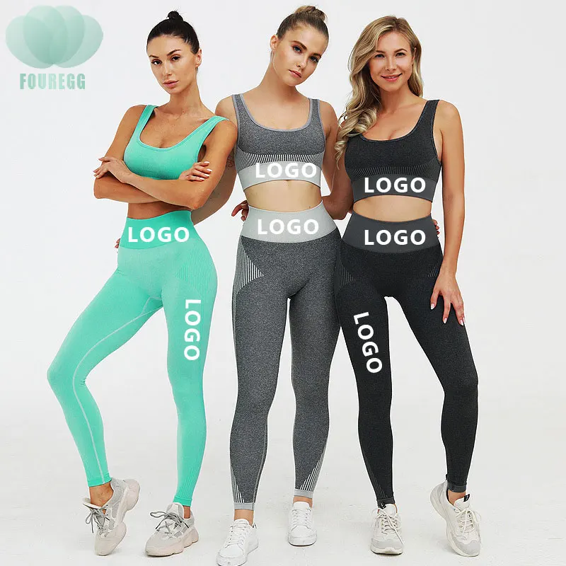 

Sexy Knitting Seamless Yoga sets Hip lifting Yoga leggings and Yoga bra Sports suit LOGO Customized