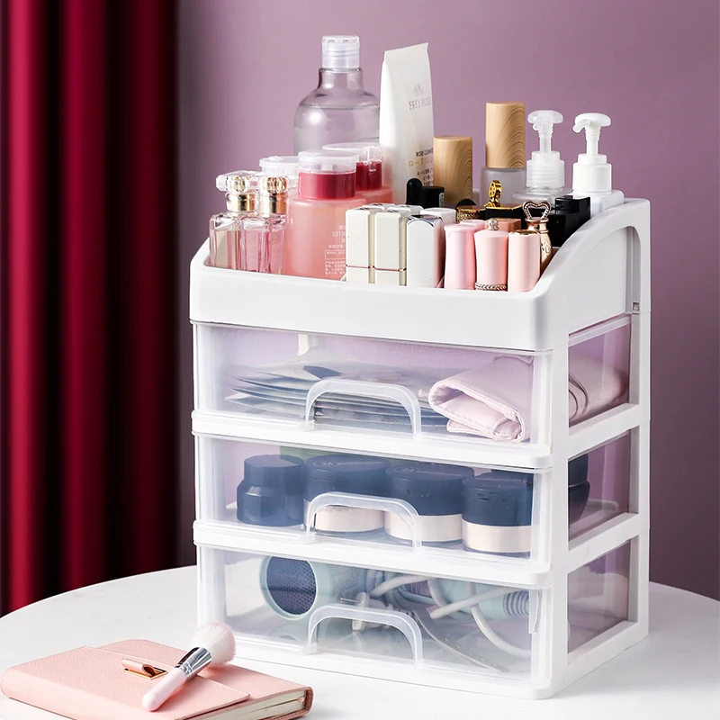 

Desktop Drawers Plastic Cosmetics Crystal Makeup Organizer Storage Box