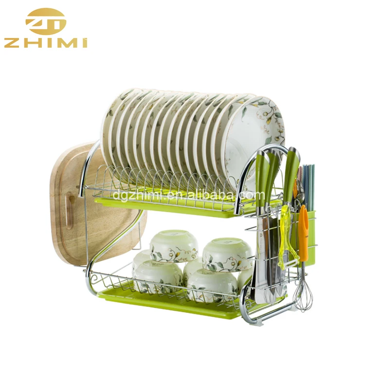 

2 Tier Metal Kitchen Storage with Utensil Holder Dish Wire Drying Rack