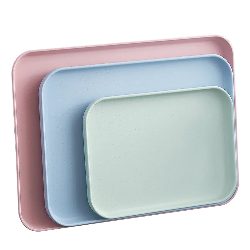 

Eco-friendly Plastic Plate Reusable Rectangle Food Serving Tray Wheat Straw Dishes & Plates For Home Restaurant