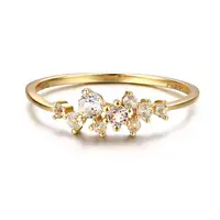 

Diamond Cluster Ring for Women in Sterling Silver Dainty Stackable Ring 14K Gold Vermeil