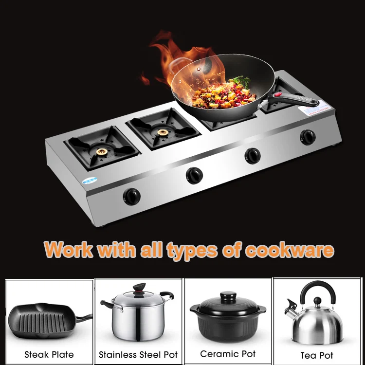 Kitchen cooking stainless steel 4 burner gas stove oven
