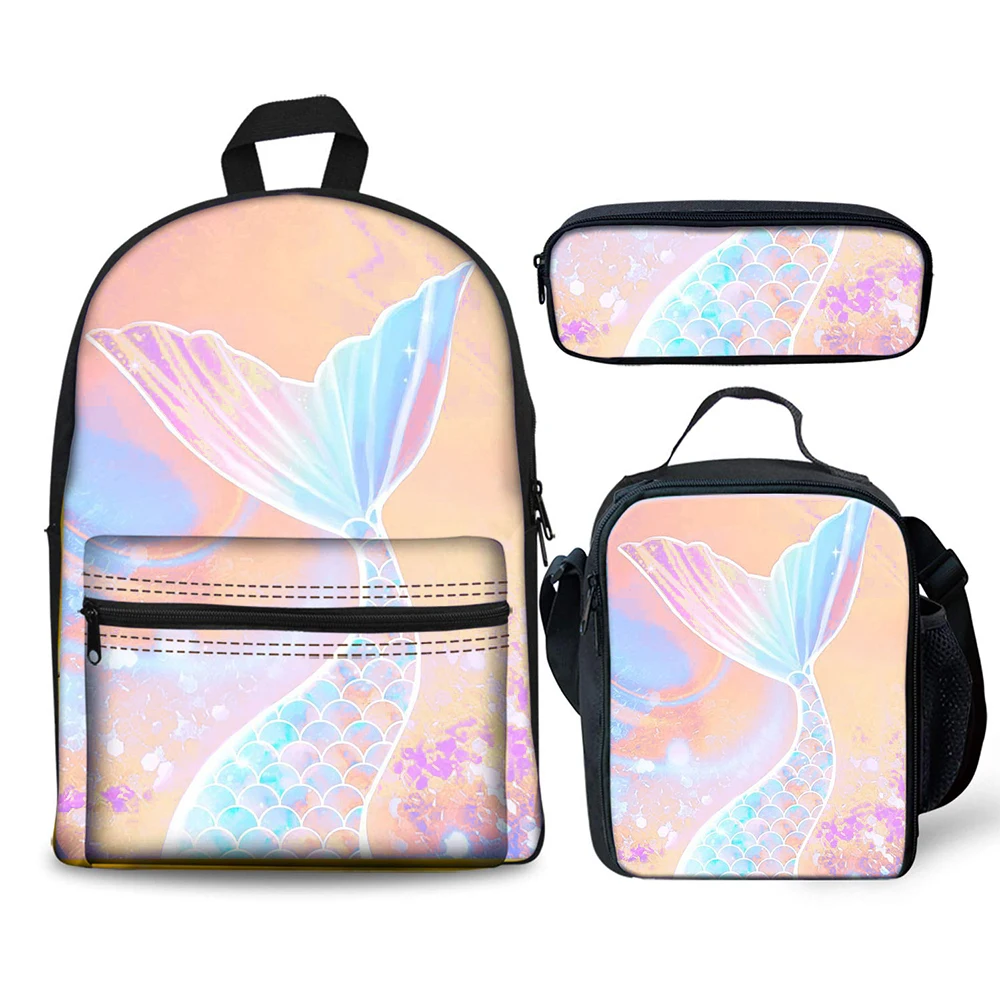 

Customized sublimation print Popular 3pcs set school Backpack for girl and boy Fashion student lunch box pencil case