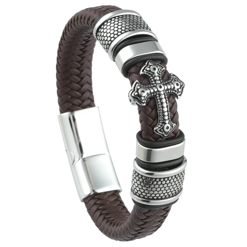 

Bestone Custom Retro Cross Bracelets Leather Jewelry Bracelet For Men