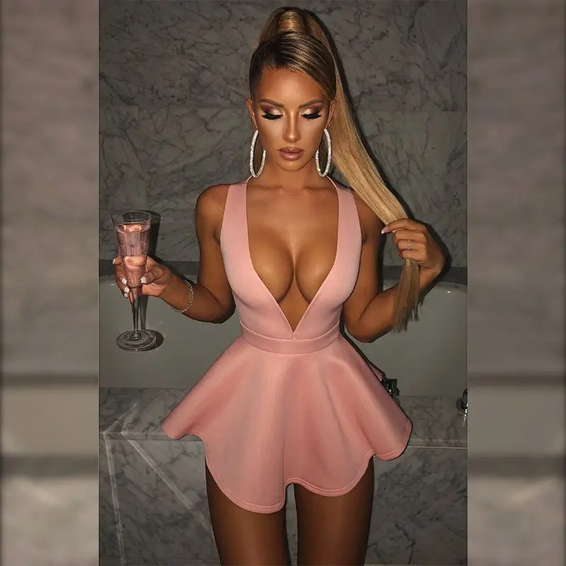

Women's 2021 spring INS new solid color V-neck sleeveless backless skirt pants jumpsuit