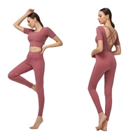 

New high waist women yoga set factory custom squat proof stretchy yoga pants breathable cropped shirts set