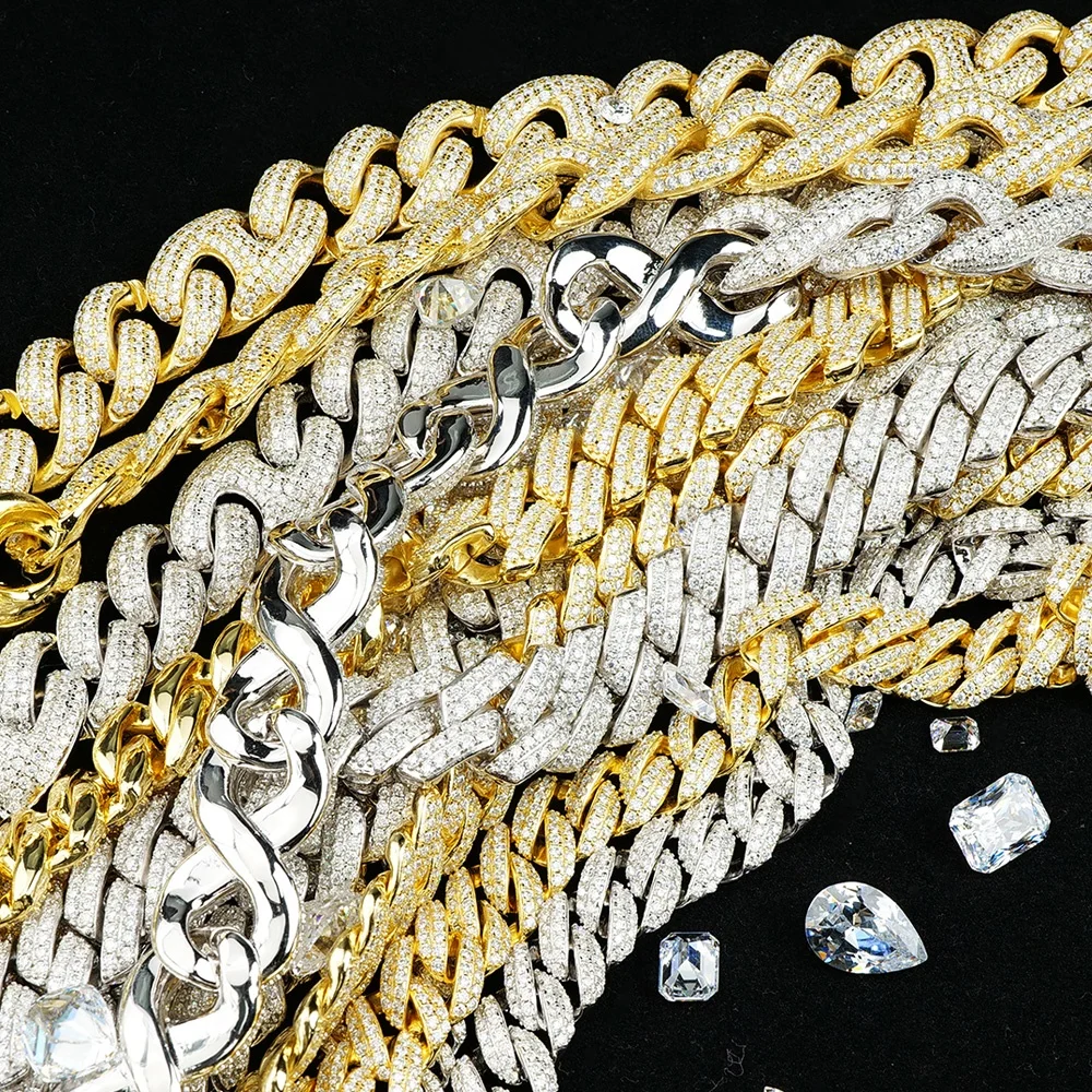 

hip hop iced out jewelry miami micro luxury 925 sterling silver gra vvs1 moissanite diamond cuban link chain necklace men