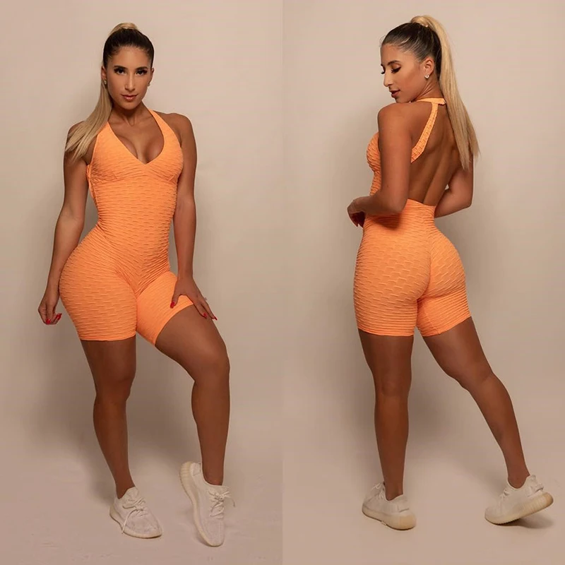 

Fashion Hot Sales Sexy Backless Yoga Jumpsuit Women Show 3D Butt Sports Gym Shorts Jumpsuits In Stock, Picture shown