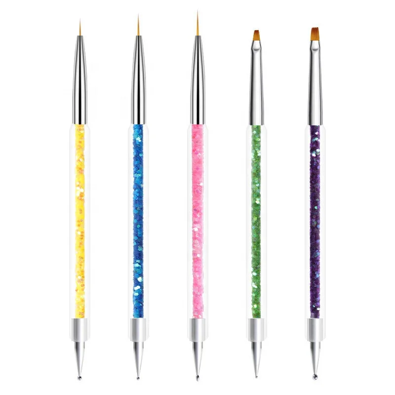 

UV Nail Gel Silicone Crystal Pen Point Phototherapy Tool Drill Pens Painted Nails Art Polish Brush Set, As picture shown