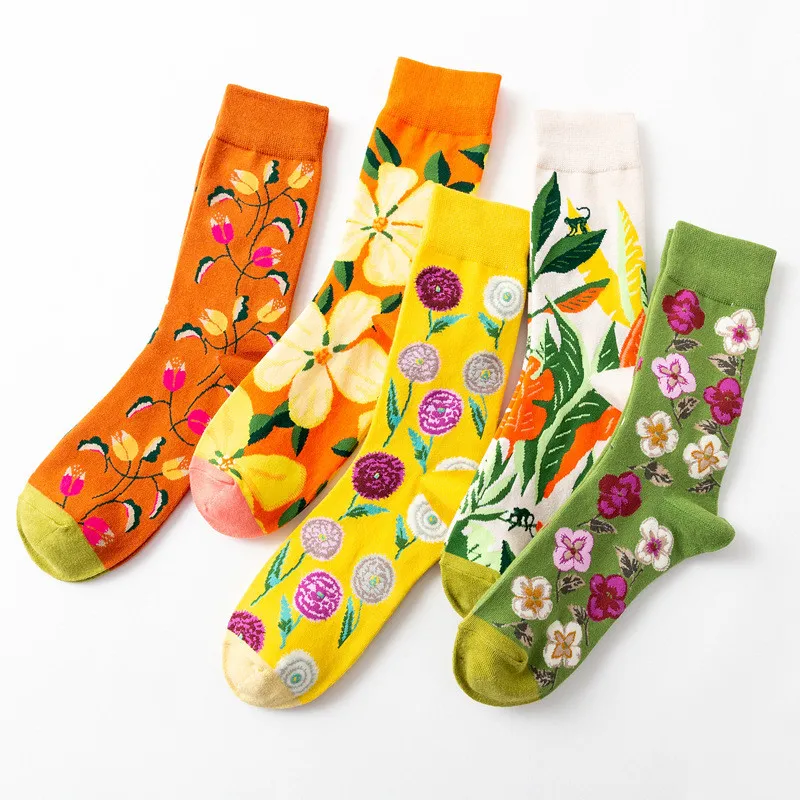 

WIIPU 2020 Fashion style socks men's print cartoon colorful bird flower socks comfort soft cotton Unisex Happy Socks Woman