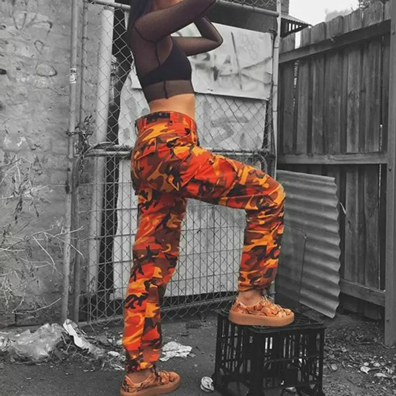 

2020 HOT Women Camo Cargo High Waist Hip Hop Trousers Military Army Combat Camouflage Long Pants Hot Capris