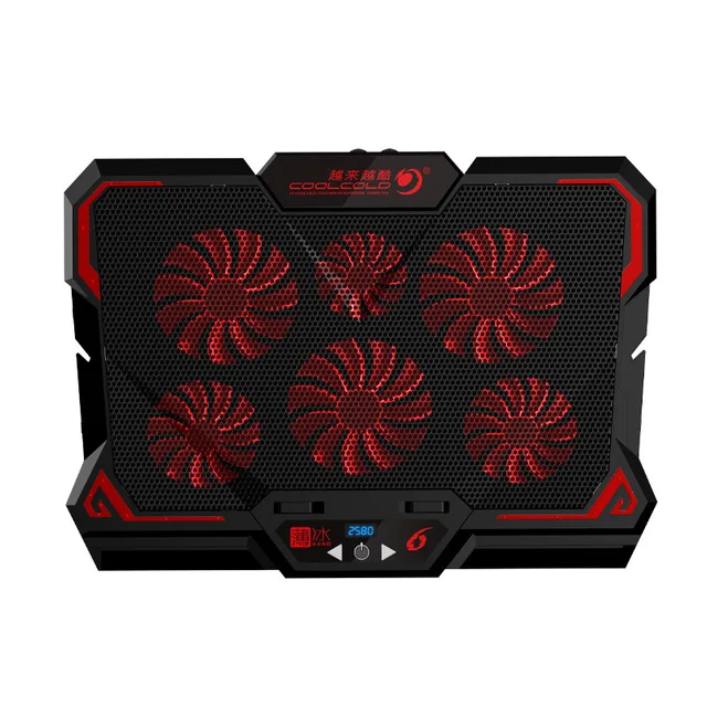 

Gaming Laptop Cooler Six Fan Notebook Cooling Pad Silent LED Touch Version Adjustable Laptop Stand Cooler, Red+black