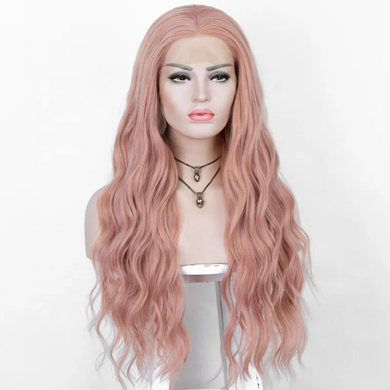 

Aliblisswig 24" Long Wavy Wholesale Heat Resistant Synthetic Lace Front Wig Rose Pink Glueless Lace Front Synthetic Hair Wigs, Rose gold pink lace front wigs