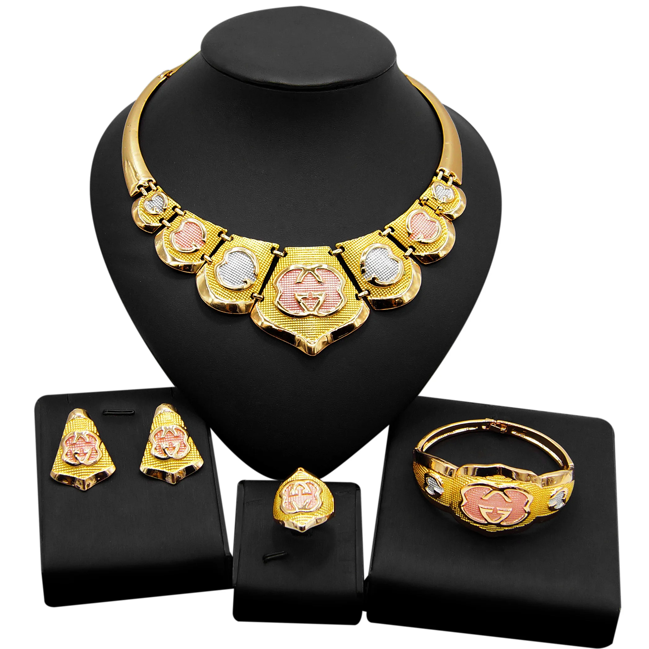 

Yulaili Beautiful And Noble Romanian Gold Style Drop Earrings Necklace Set Wholesale Latest Design Bridal Luxury Jewelry Sets
