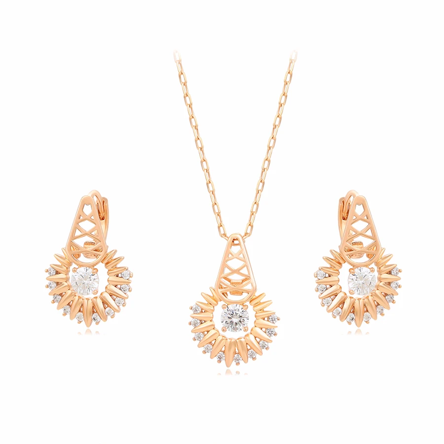 

S00129921 Xuping jewelry luxury luxury design snowflake shape pendant necklace 18K gold earrings two-piece set