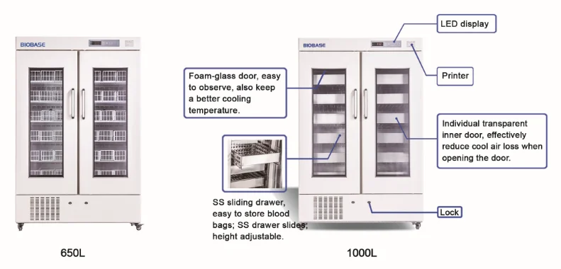 
BIOBASE Refrigerators Refrigeration Eqipment LED Display Foam-glass Door Blood Bank Refrigerator 
