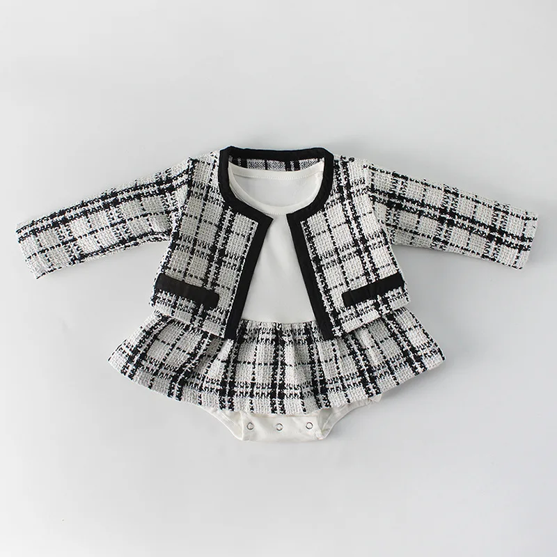 
wholesale newborn baby romper girls coat clothing set Infants & Toddlers plaid romper ENG008 