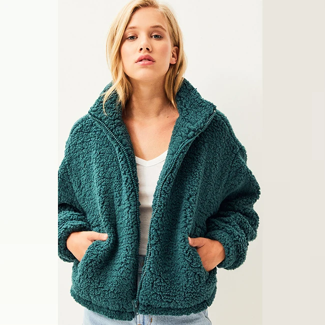 Emerald Green Womens Sherpa Jacket Soft 