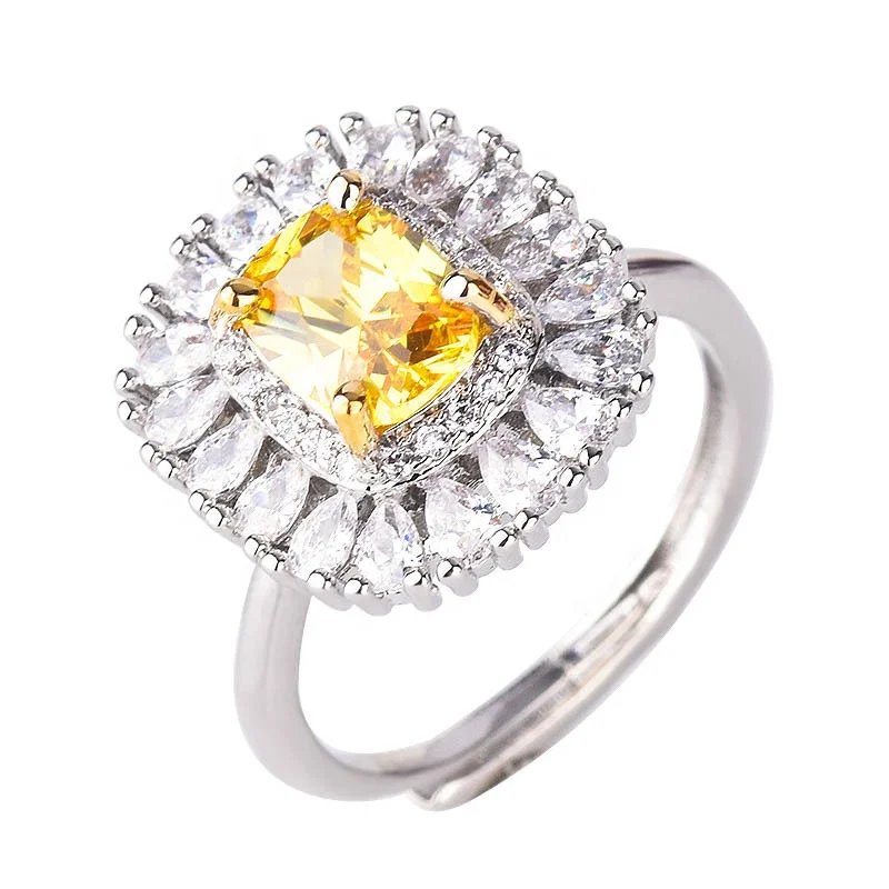 

Yellow Stone Big Flower Rings For Women Wedding Bands Promise Engagement Ring Jewelry