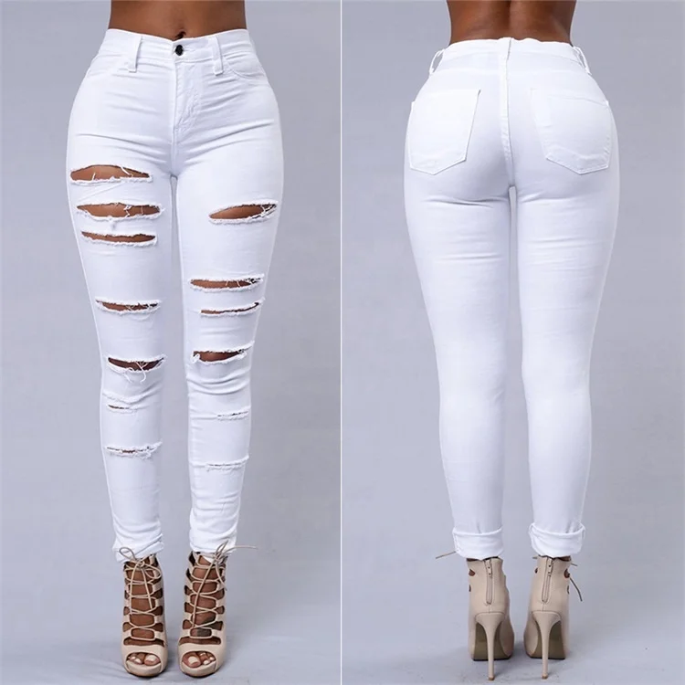 

Wish hot sale plus size pencil denim ripped jeans women