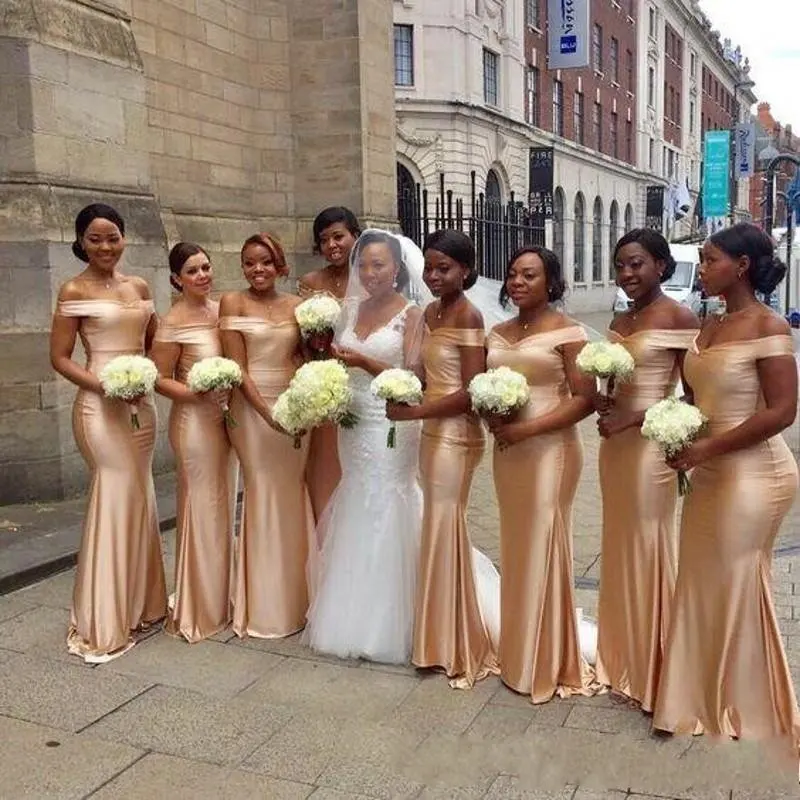 

African Mermaid Bridesmaids Dress Long Gold Black Girl Wedding Guests Prom Dress, Same as picture/custom made