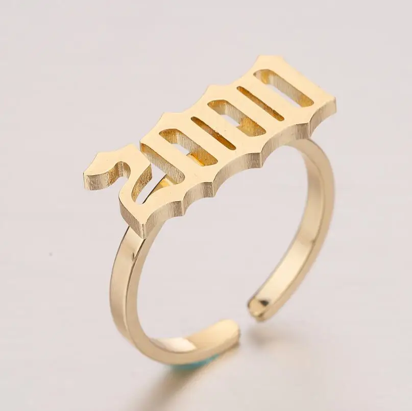 

birth year ring 1980-2000 gold plated birth of year ring stainless steel open hiphop year rings number