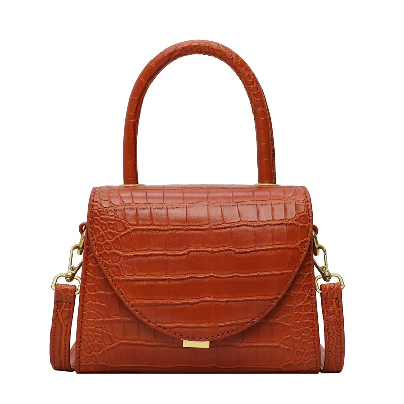 

2020 spring summer retro stone pattern lock bag portable solid color Korean fashion one shoulder messenger small square bag