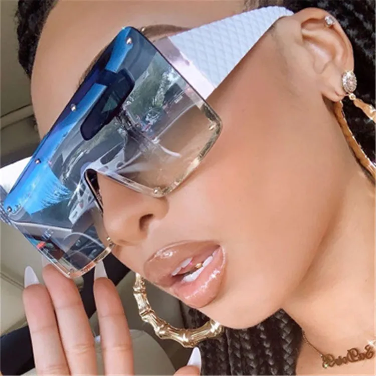 

2021 ins Fashion modern oversize sunglasses women one piece wide brim windproof sunglasses, Picture shows