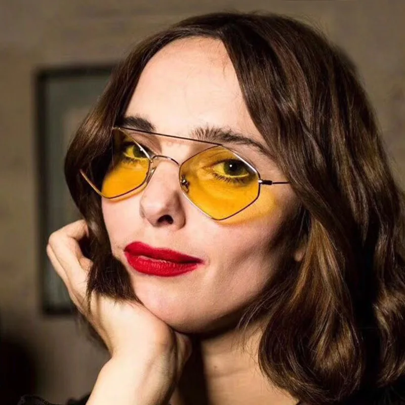 

Hot Selling Personality Polygon Sunglasses Woman Transparent Metal Frame Sunglasses 2021 brand vintage sunglasses, Black