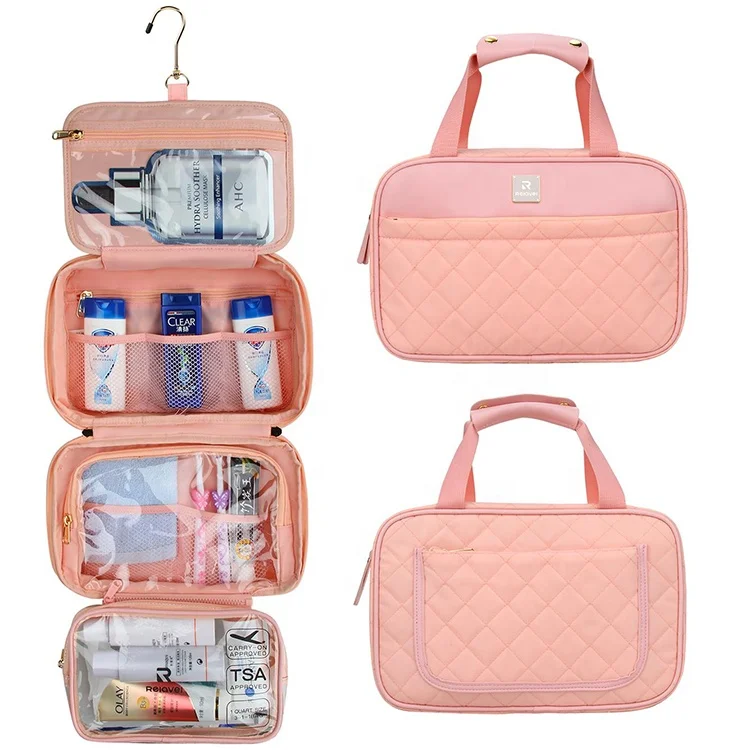 

Relavel New Travel Hanging Portable PU Cosmetics Makeup Toiletries Organizer Compact Bathroom Storage Toiletry Bag, Pink