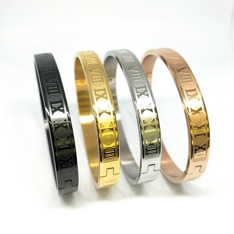 

Oval Roman Bangle Women's Jewelry 18k Stainless Steel Gold Roman Numerals Bangle