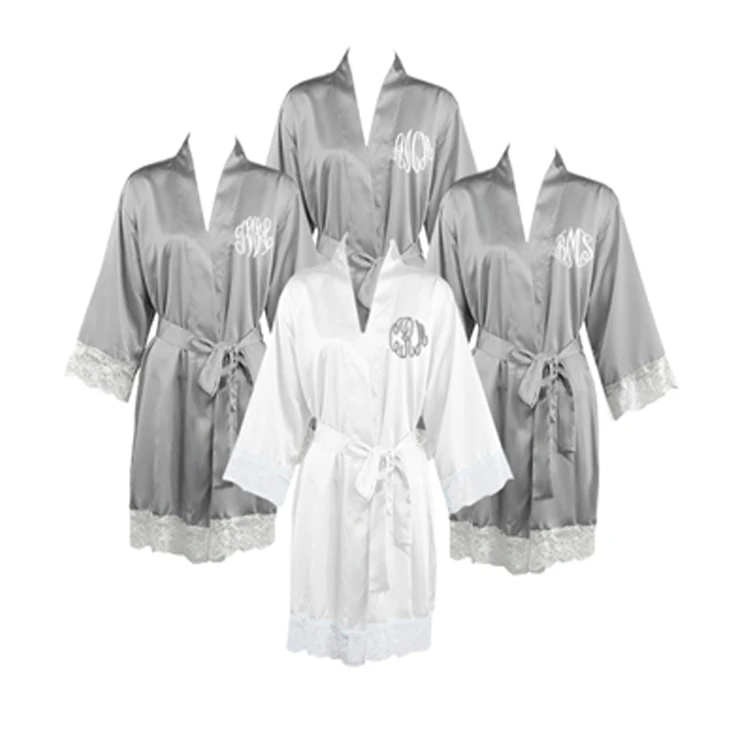 

bride & bridesmaid robe wedding party kimono silk robes women's satin silk robe, White,pink,navy blue