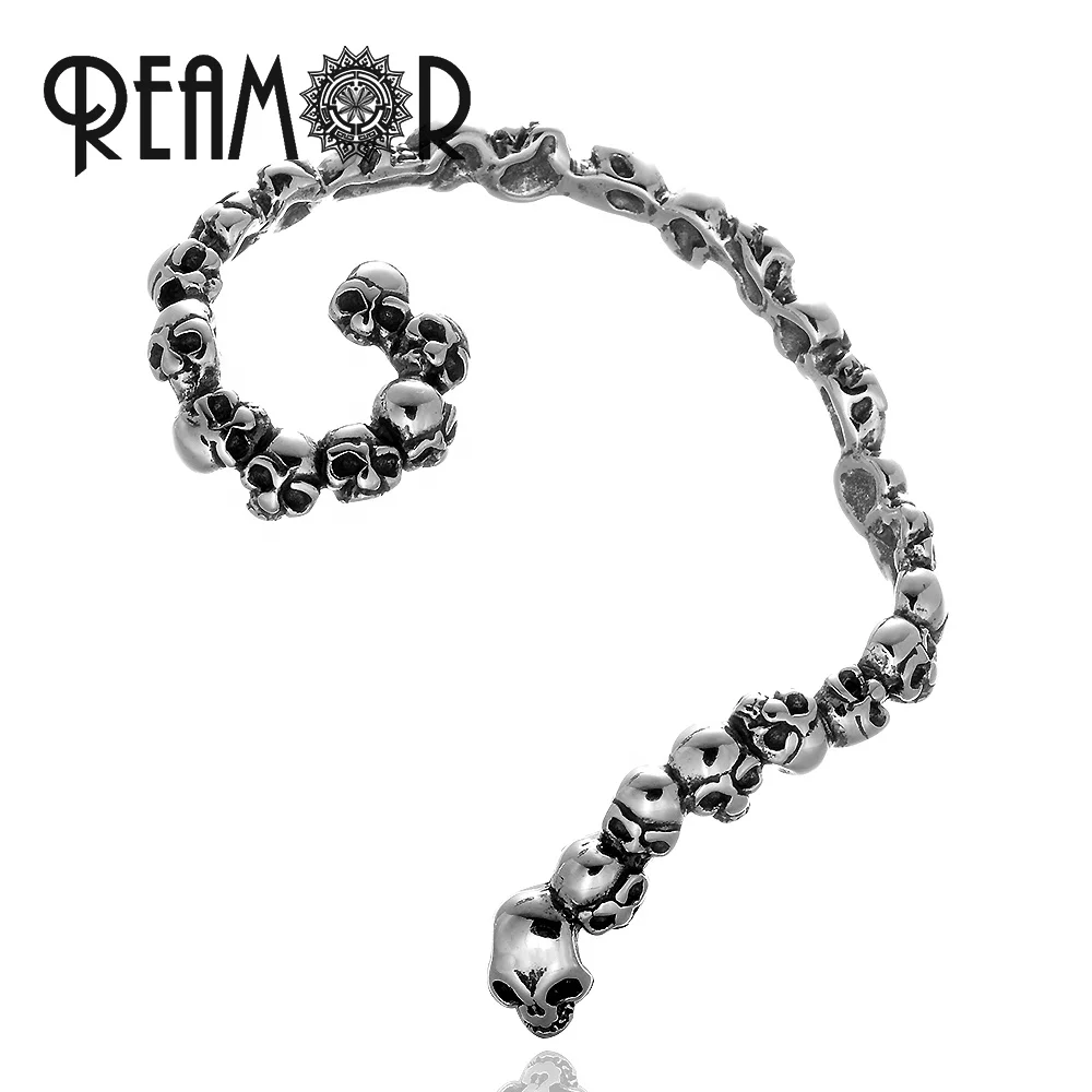 

REAMOR Vintage Gothic Style Unique Skull Head Auricle Earrings Stainless Steel Men Hip Hop Trendy Jewelry for Unisex Women Men, Silver color