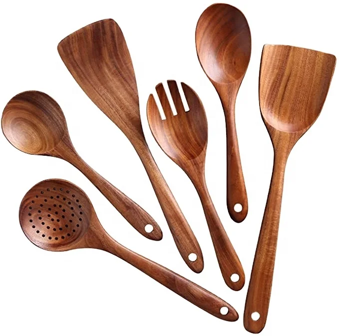 

Wooden Spatulas , Wooden Spoons Cooking Utensils, Natural Teak Wood Wooden Kitchen Utensils set of 6