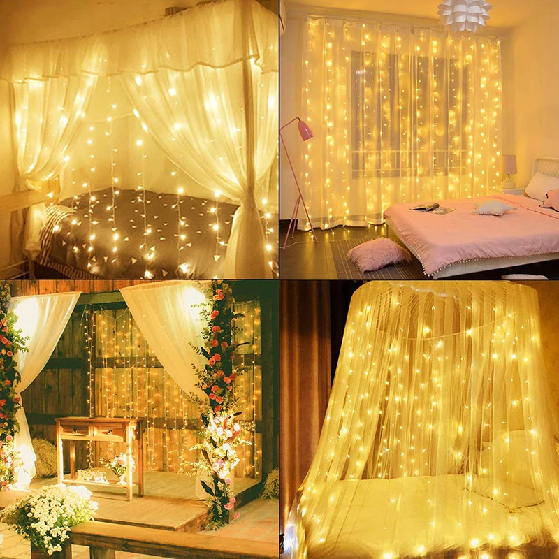 3x1M/3x2M/3x3M LED Copper Wire Curtain String Lights Warm white eye protection warm blue soft mystery Christmas decoration hot s