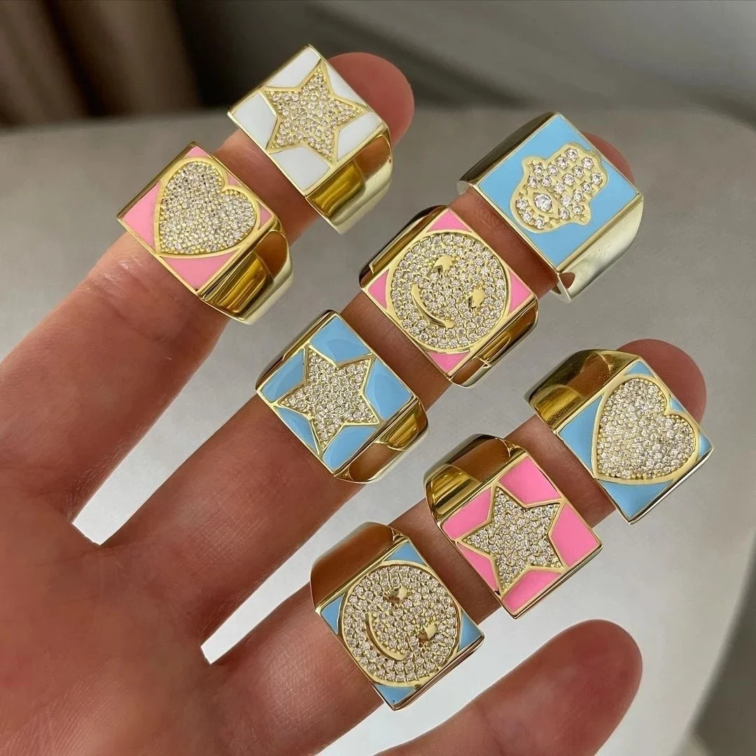 

Colorful Open Finger Ring Micro Neon Colorful Engagement Enamel Rings Jewelry Women, Gold