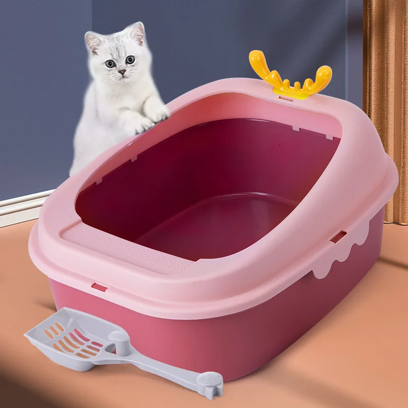 

New small semi closed Cat Toilet with high border protection and sand splashing outside, Blue,pink,green