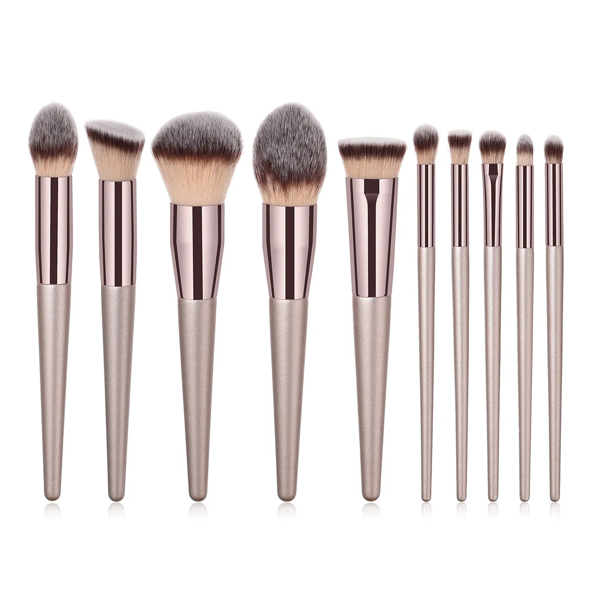 

MOQ 20 Sets Custom Your Own LOGO Professional 10pcs Makeup Brushes Private Label Kit Vegan Champagne Beauty Makeup Brush Set, As picture