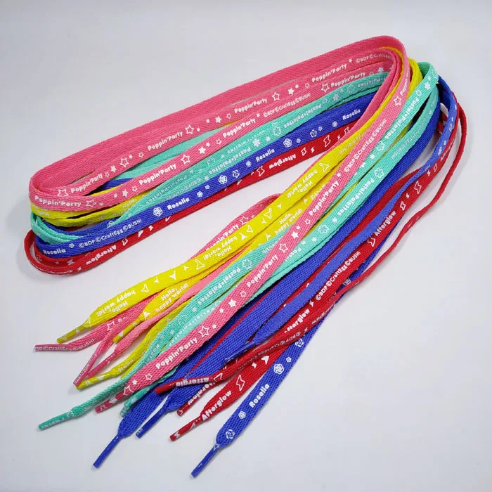 

Colorful Silk Screen Printed Shoelaces Washable Customized Logo Laces for Sport Shoes Outdoor