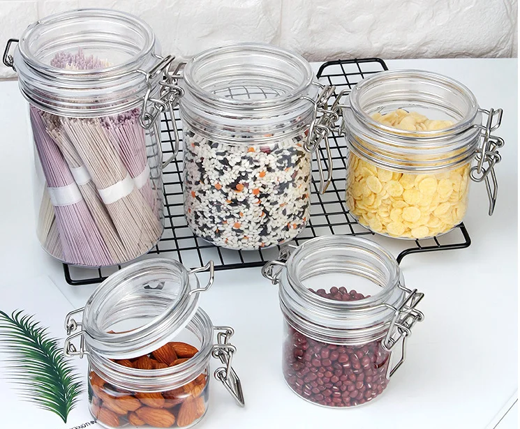 Reusable Clear Black Plastic Pet Kilner Jar Bath Salt Container Square