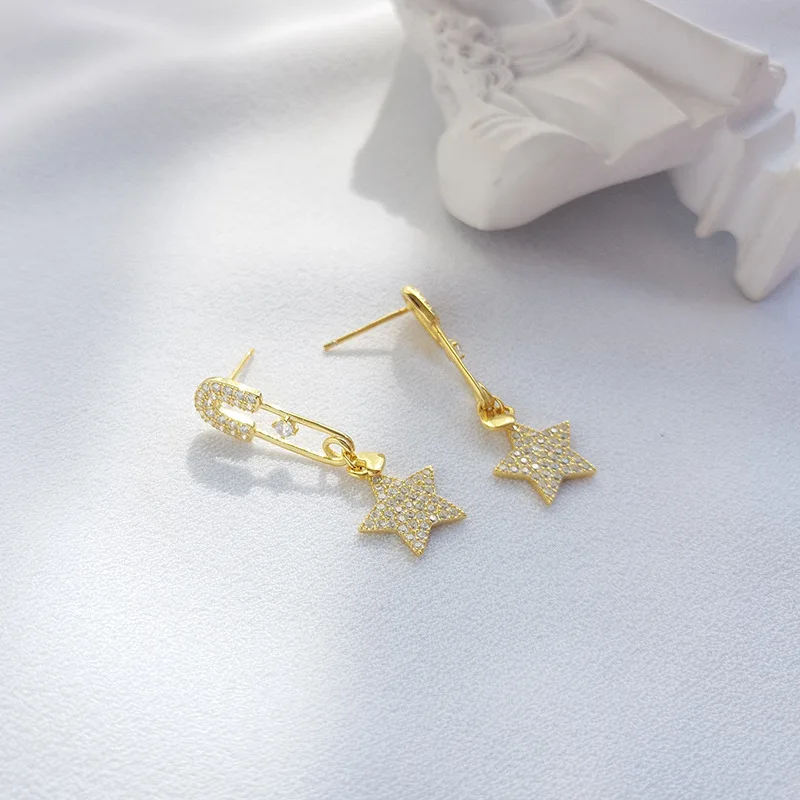 

Daidan Drop Earrings Cubic Zirconia Paperclip S925 Stud Star 18K Gold Plated Heart Earrings