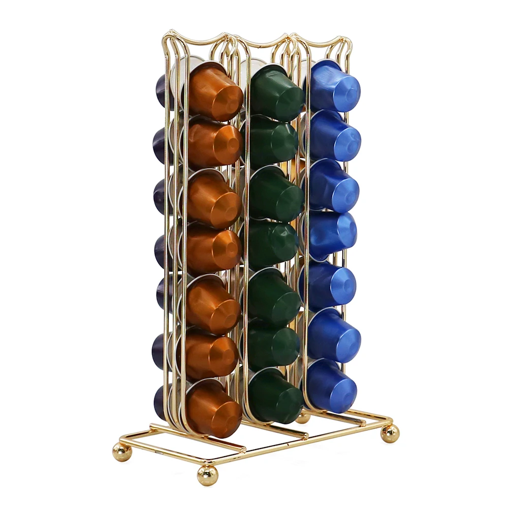 

Wideny Gold Metal 42 Nespresso Double Side Coffee Pod Storage Holder Organizer with Nespresso OriginalLine Capsules