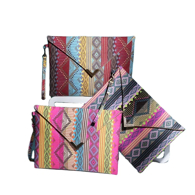 

New Fashion Ethnic Style Clutch Bag Canvas Messenger Bag Geometry Pattern Handbag, 3 colors