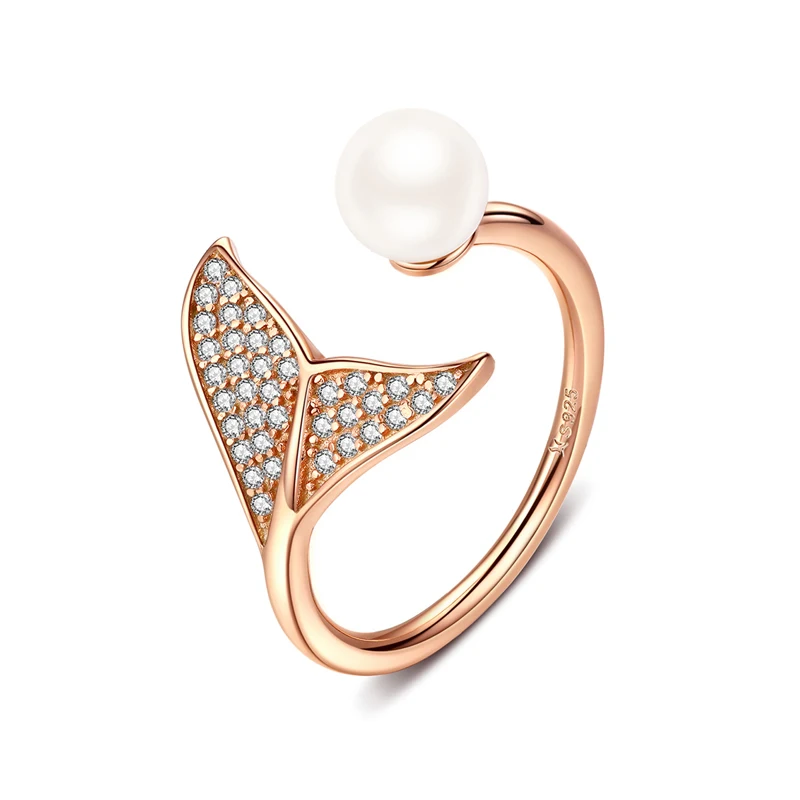 

2021 Womens Silver Fine Jewelry Ring Rose Gold Fishtail Opening Zircon 925 Sterling Silver Ring Jewelry