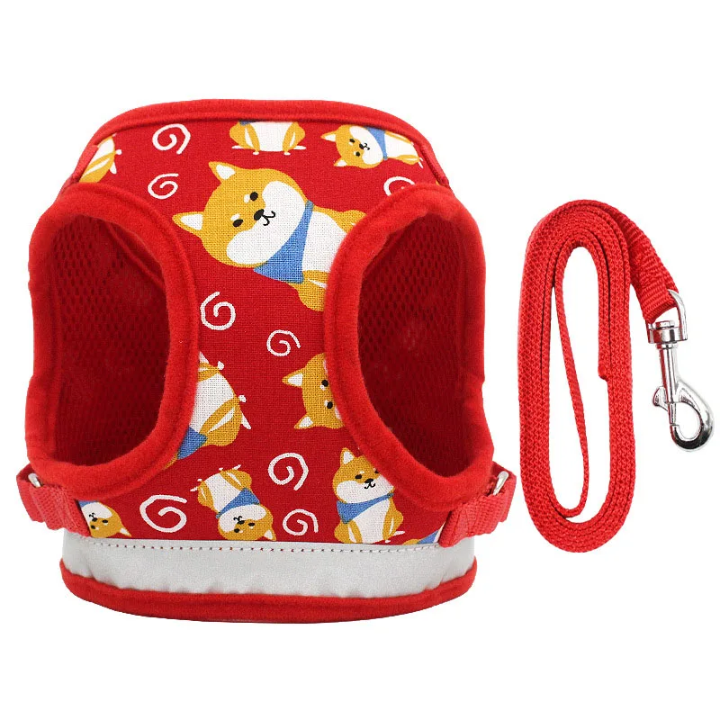 

2020 new cartoon vest-style reflective pet dog chest harness small medium dog pet leash