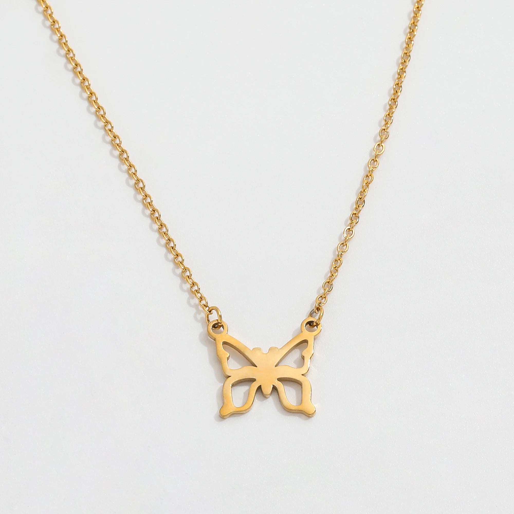 Joolim Jewelry 18K Gold Plated Simple Lines Butterfly Pendant Choker Necklace Stainless Steel Jewelry Wholesale