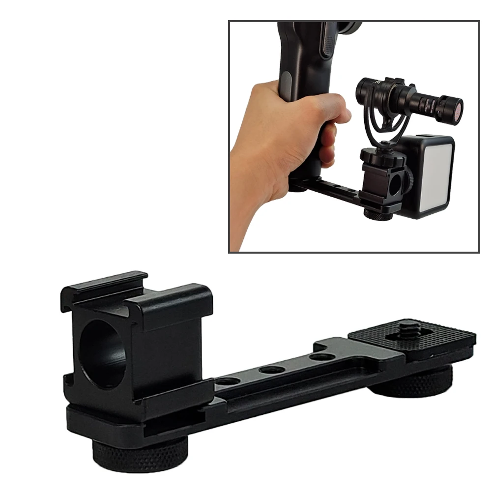 

Triple Cold Shoe Mounts Plate Gimbal Microphone Led Video Light Extension Bracket Stand Rig Bracket Compatible for DJI OSMO, Black