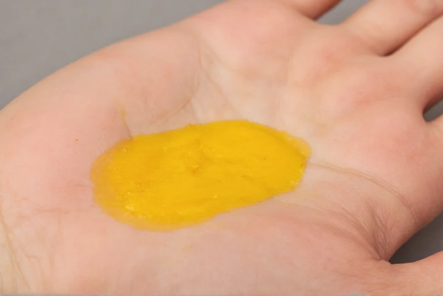 Close-up of hand showing temporary yellow discoloration from turmeric soap application