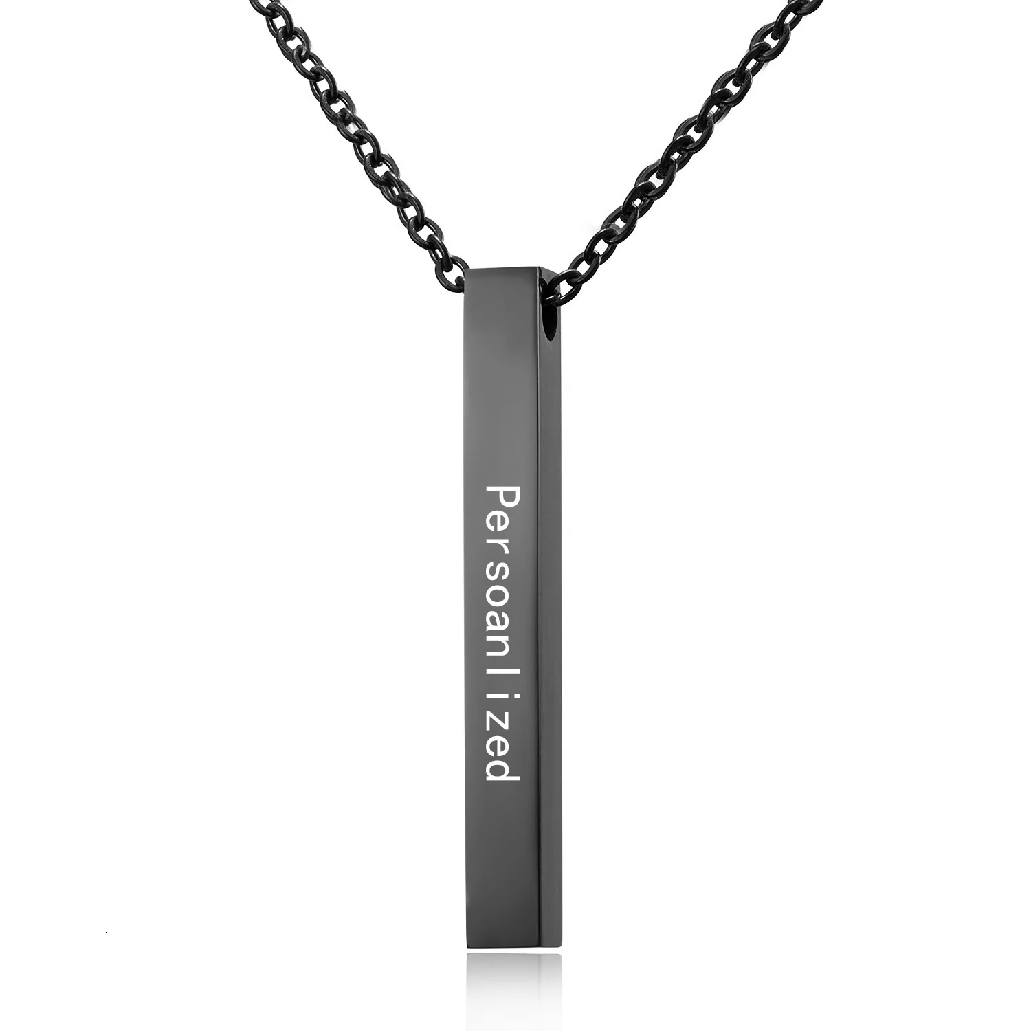 

Fashion Stainless Steel Jewelry Personalized Name Laser Inscription Stainless Steel Pendant Bar Necklace