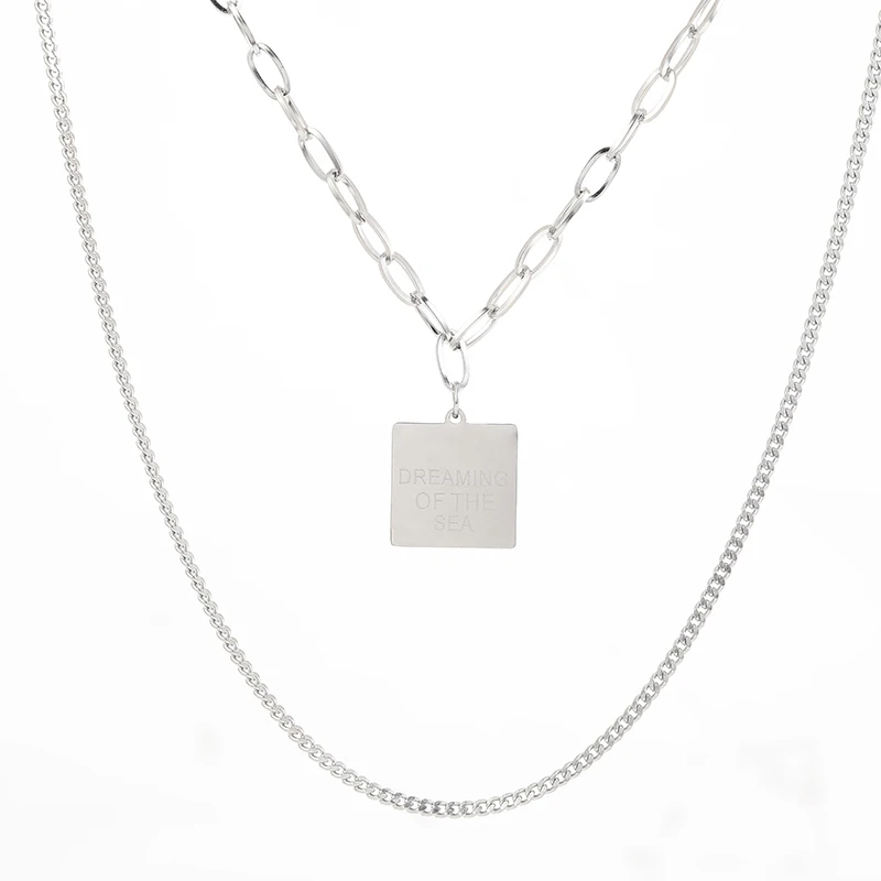 

Stainless Steel Customized Geometric O-chain Inspired Rectangle Pendant Necklace